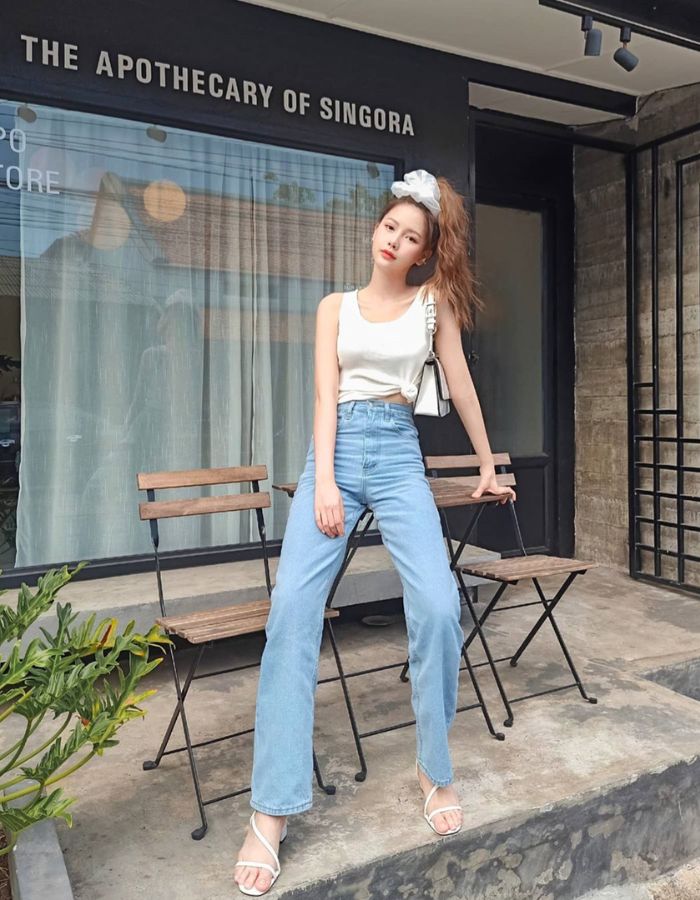 10 Cách phối quần jeans nữ lưng cao Hàn Quốc - Kiến thức
