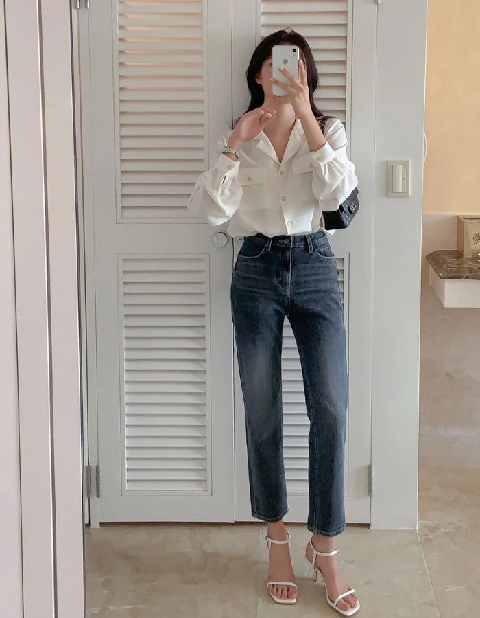 10 Cách phối quần jeans nữ lưng cao Hàn Quốc - Kiến Thức