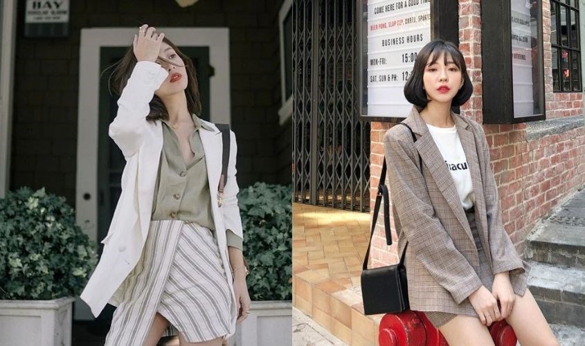 Phối quần với áo blazer Quần giả váy phối với áo gì đẹp và thời trang nhất