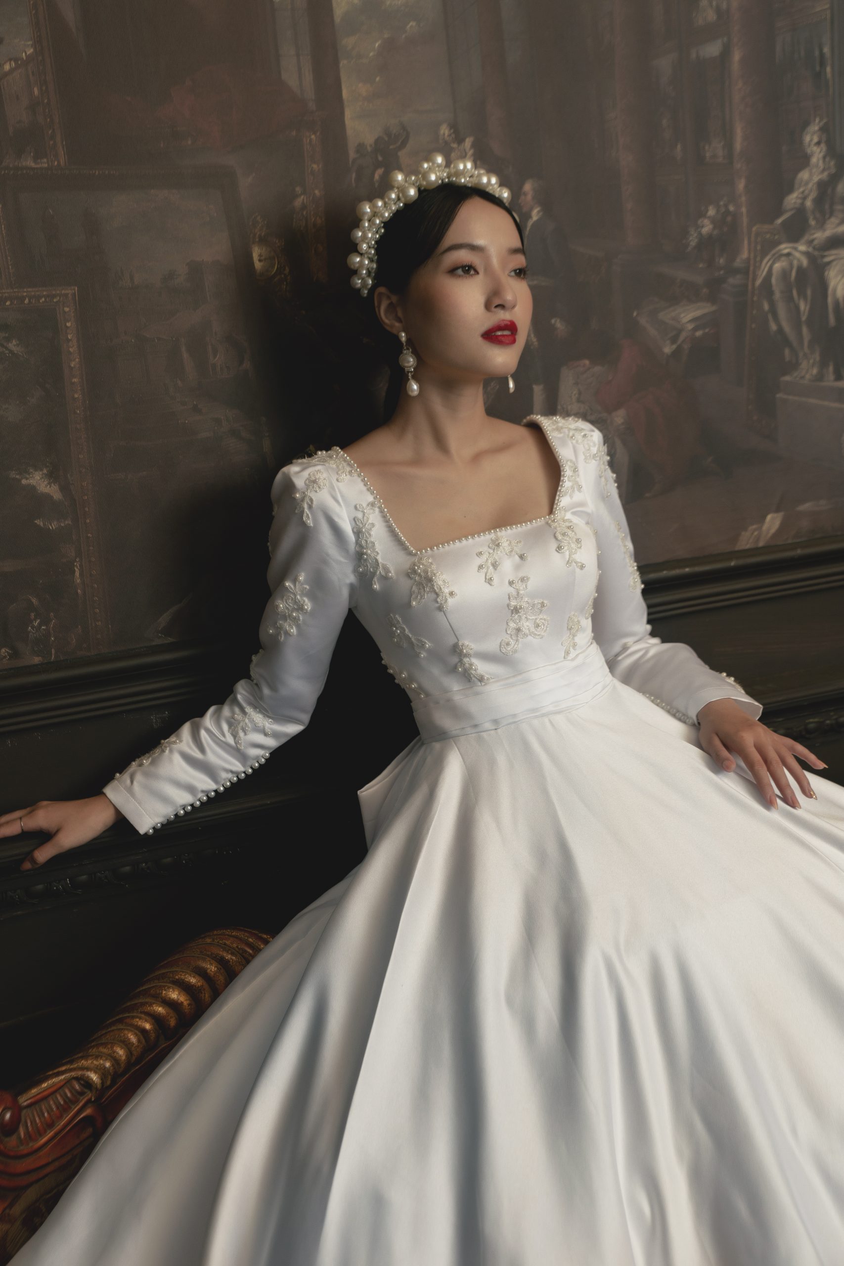 Váy cưới cổ vuông thắt nơ sau, xòe rộng (PDPL-L3) – M.O.T Bridal – For Love, For Life