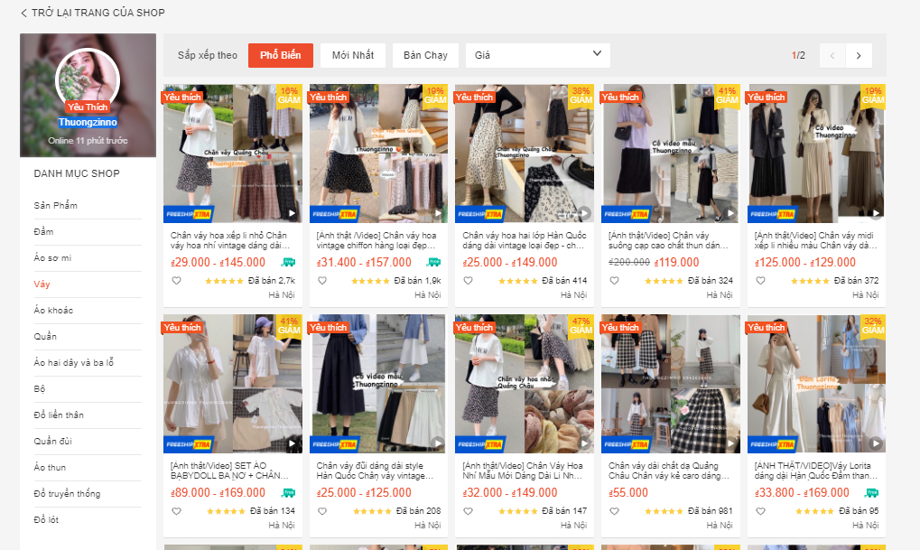 Cửa hàng bán váy đẹp trên shopee