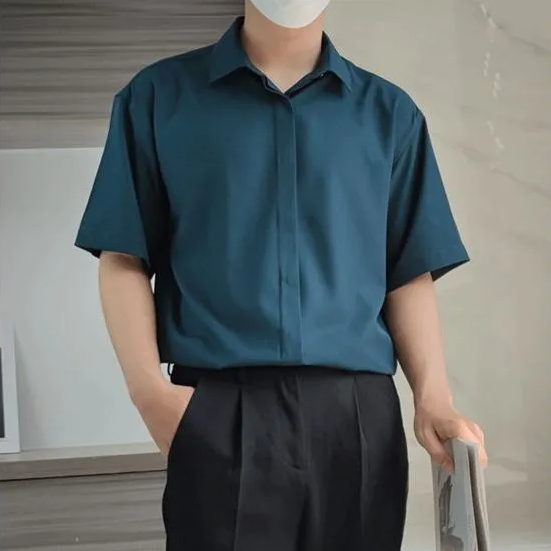 Áo sơ mi ngắn tay form rộng chất liệu vải lụa cao cấp không nhăn màu trắng đen phong cách Hàn Quốc | Lazada.vn